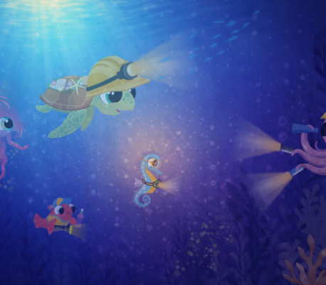 Illustration: the Bubble Buddies Bay in a dark sea